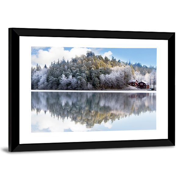 House By Lake Hill In Sweden Canvas Wall Art
