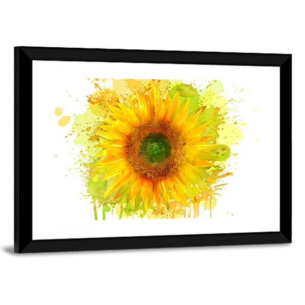 Watercolor Sunflower Splash Canvas Wall Art