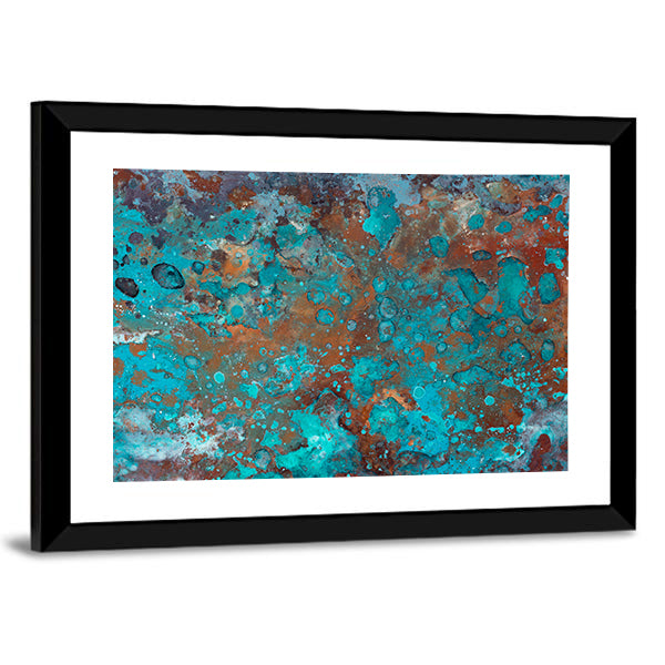 Liquid Brushstrokes Textures Canvas Wall Art in brown and blue, framed print, product view on a white background