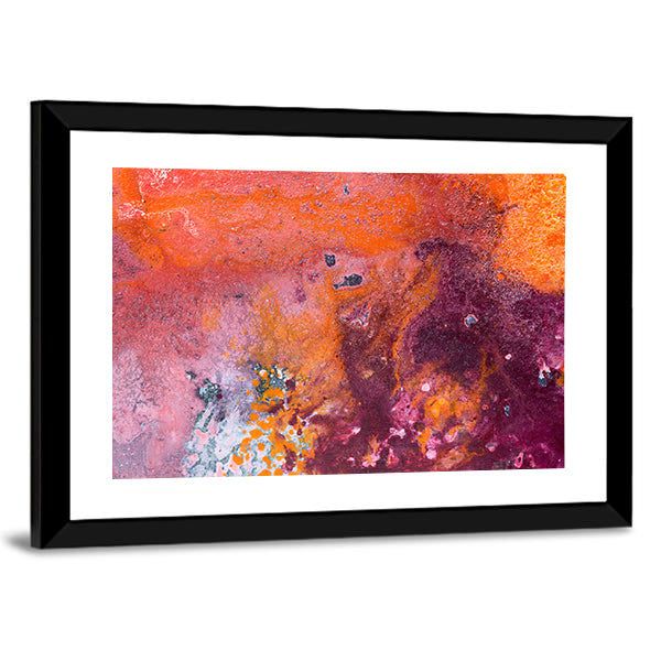 Fluid Acrylic Pour Abstract in Orange and Purple Canvas Wall Art