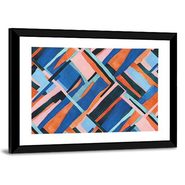 Abstract Geometric Collage in Blue and Orange Canvas Wall Art