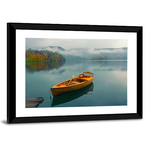Lonely Boat on Lake Bled Canvas Wall Art