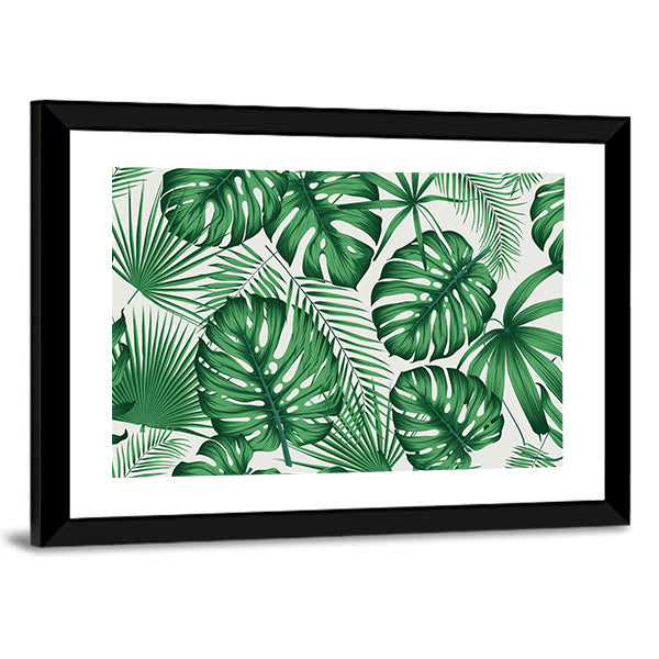 Monstera and Palm Leaves Pattern Canvas Wall Art