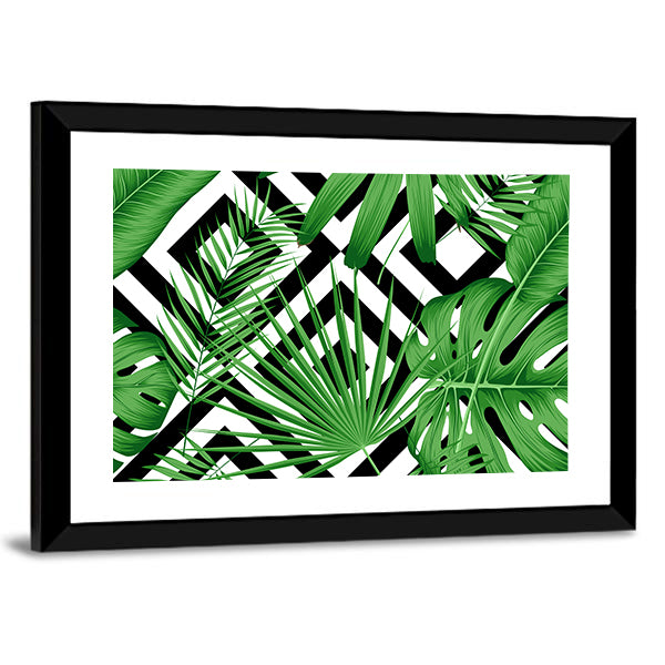 Geometric Tropical Leaves Pattern Canvas Wall Art