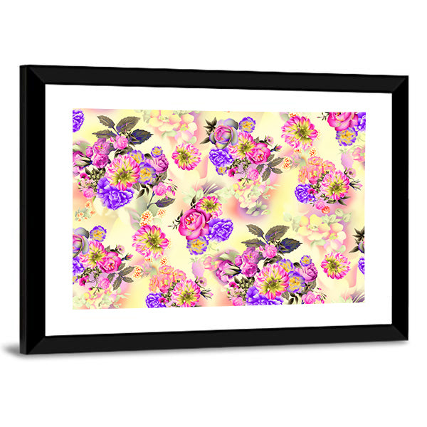 Summer Garden Roses &amp; Iris Flowers Canvas Wall Art