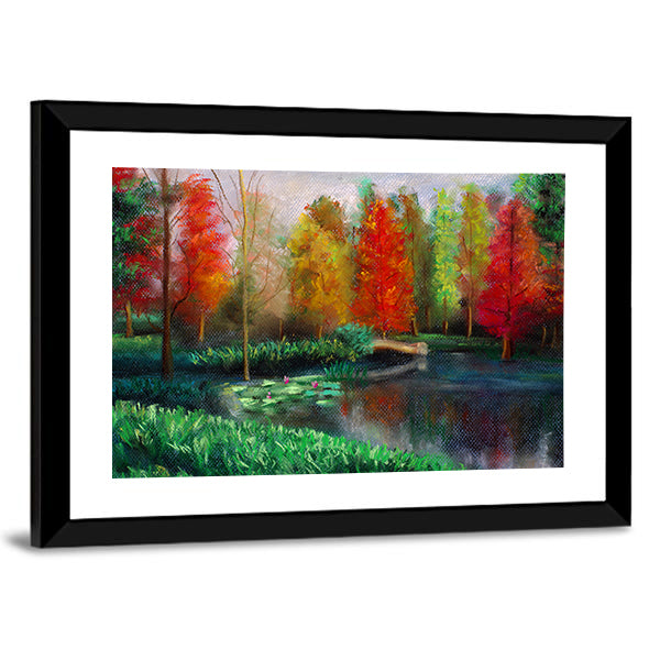 Autumn Lake with Water Lilies Canvas Wall Art