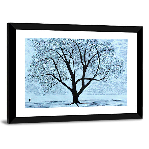 Snowy Tree with Lone Figure Canvas Wall Art