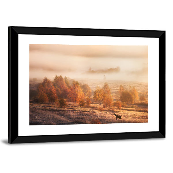Autumn Horse in Russian Jungle Canvas Wall Art