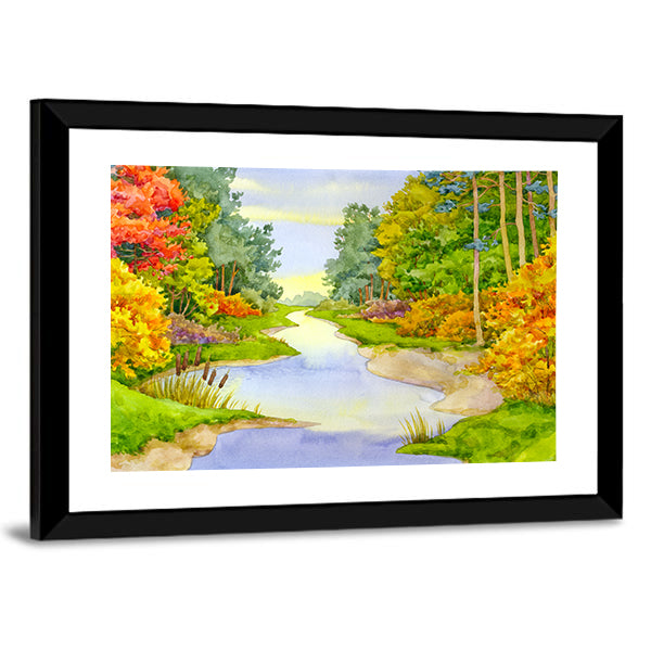 Autumn Forest Creek Canvas Wall Art