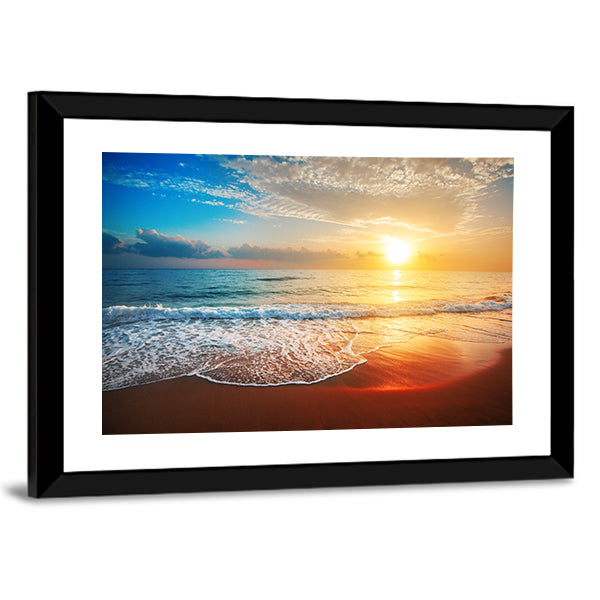Sea Beach At Sunset Canvas Wall Art