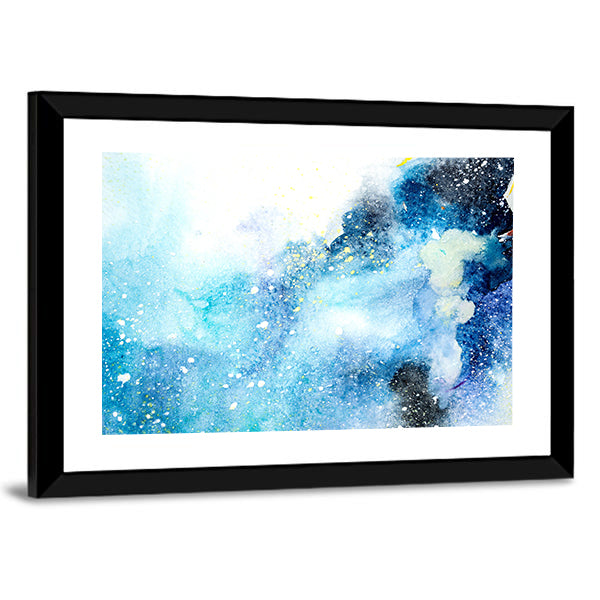 Bluish Stain Drips Blobs Watercolor Canvas Wall Art