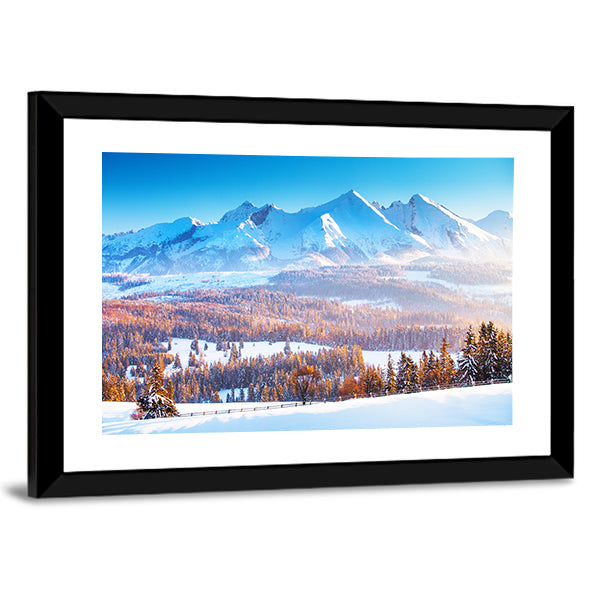 Snowy Mountain Peaks In Frosty Morning Canvas Wall Art