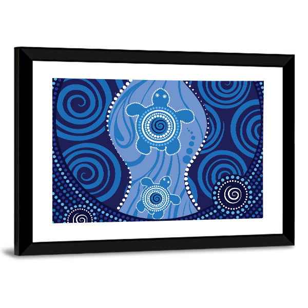 Blue Aboriginal Sea Turtles Dot Painting Canvas Wall Art