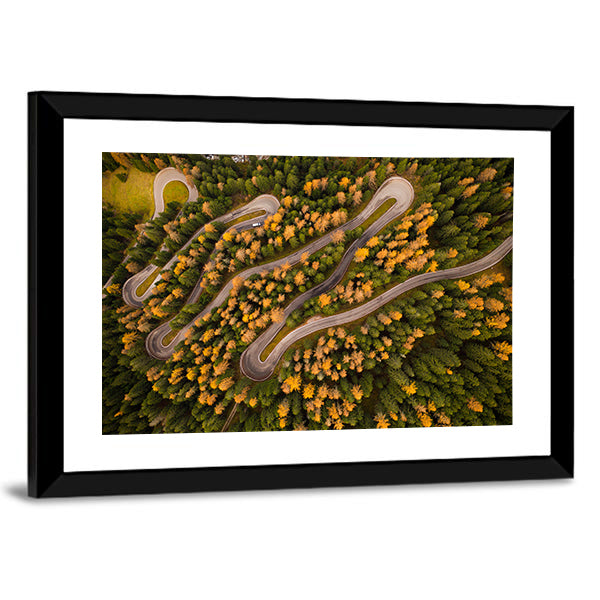 Curvy Road In Autumn Forest Canvas Wall Art
