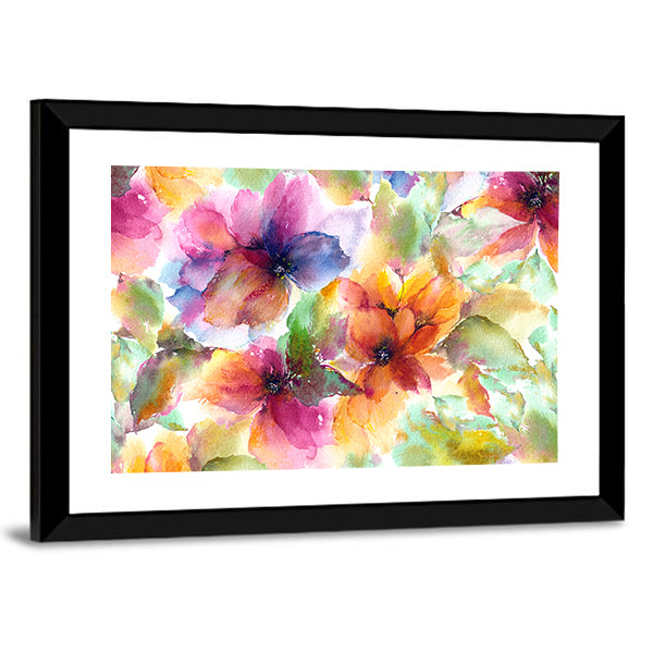 Seamless Watercolor Floral Pattern Canvas Wall Art