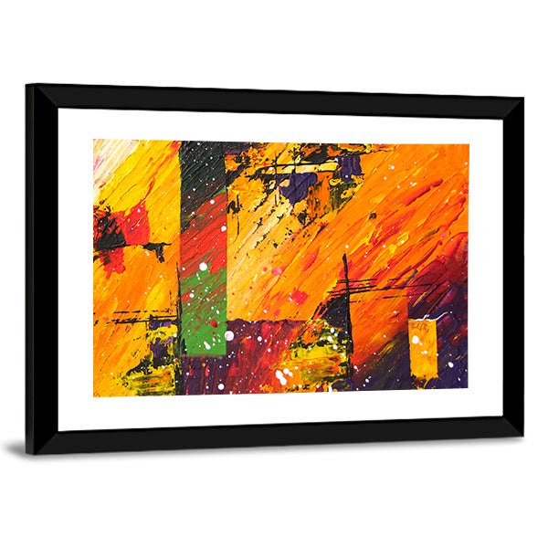 Energetic Orange Abstract with Green Block Canvas Wall Art