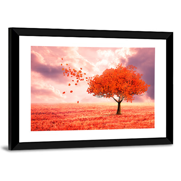 Dreamlike Red Autumn Tree Canvas Wall Art