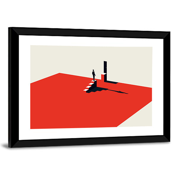 Solitary Figure on Red Stairs Canvas Wall Art