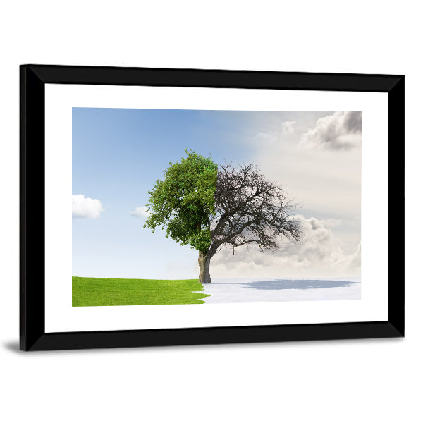 Tree Split Between Summer and Winter Canvas Wall Art