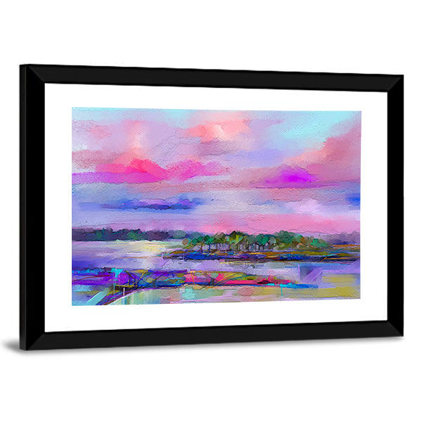 Meadow In Colorful Sky Canvas Wall Art