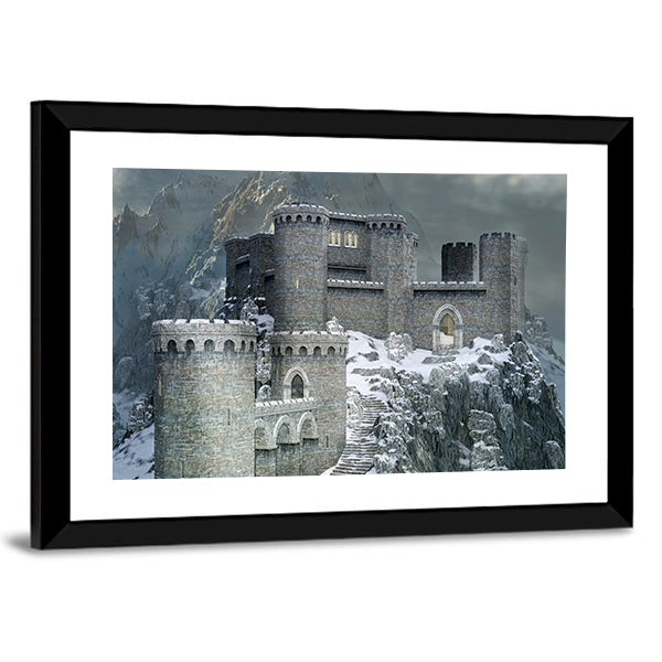 Medieval Castle In A Winter Canvas Wall Art