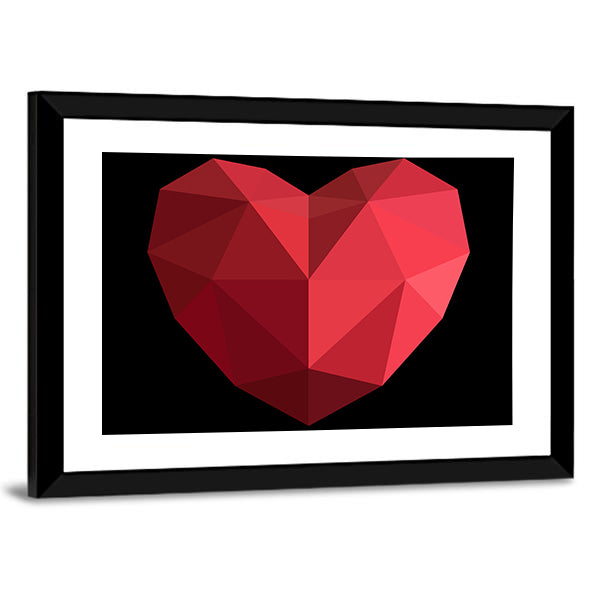 Faceted Red Geometric Heart Canvas Wall Art