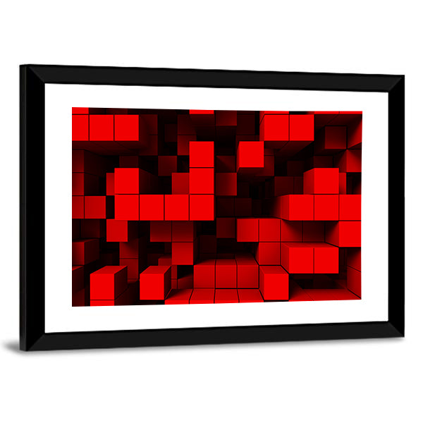 3d Red Cubes Abstract Canvas Wall Art