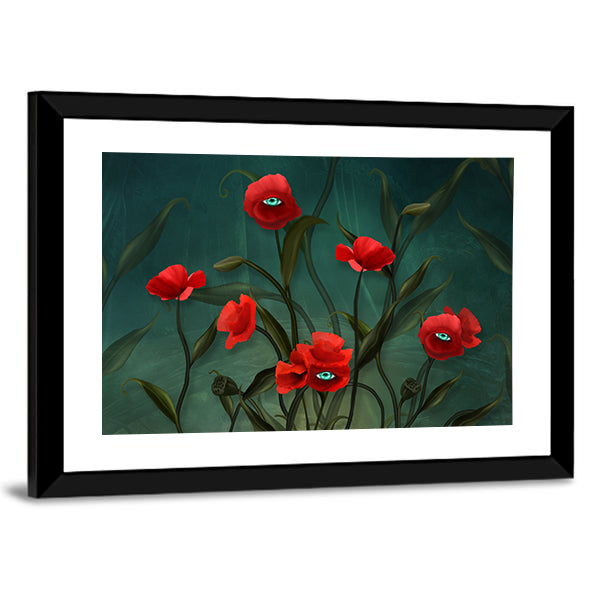 Surreal Poppies with Human Eyes Canvas Wall Art