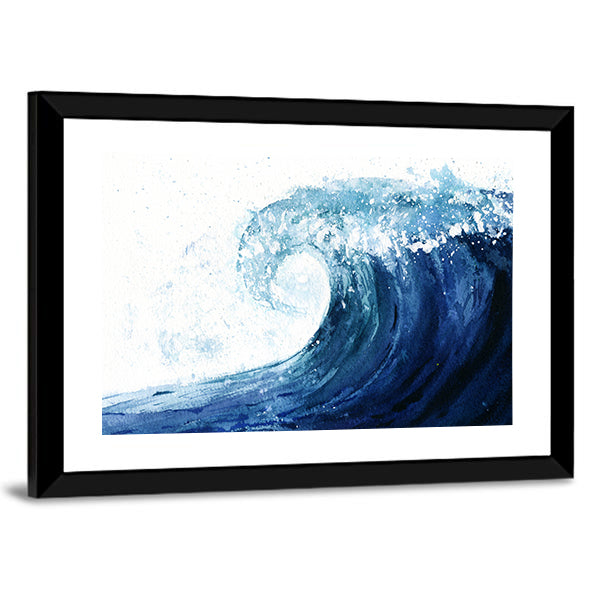 Crashing Ocean Wave Illustration Canvas Wall Art