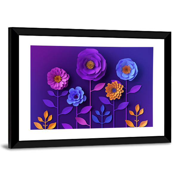 3D Colorful Neon Paper Flowers Canvas Wall Art