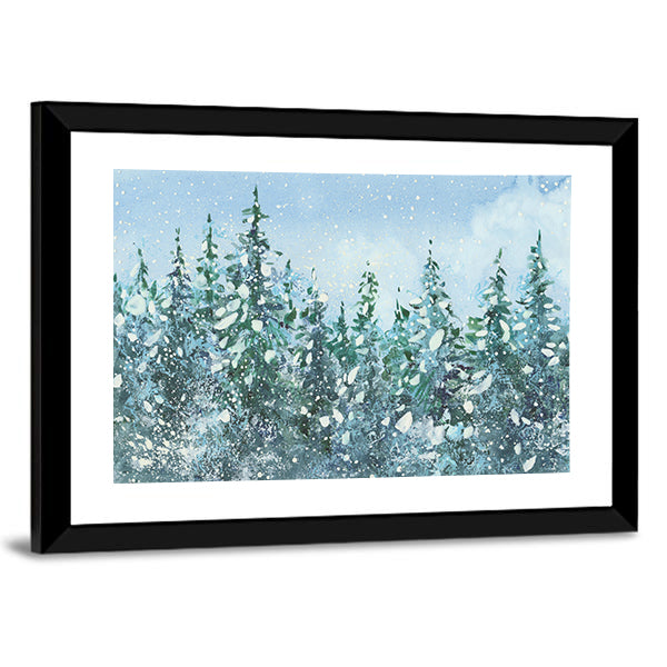 Spruce Forest in Falling Snow Canvas Wall Art