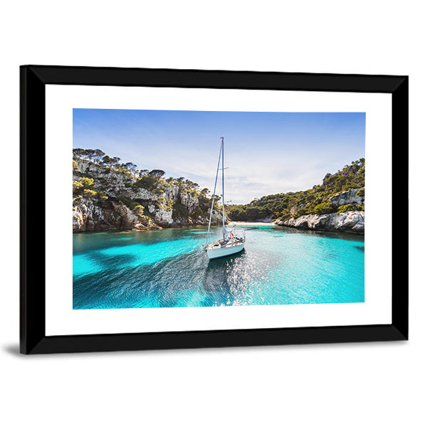 Anchored Sailboat in Turquoise Bay Canvas Wall Art