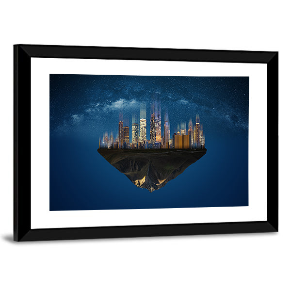 Futuristic Floating Island At Nights Canvas Wall Art