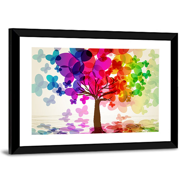 Abstract Colorful Tree with Butterflies Canvas Wall Art