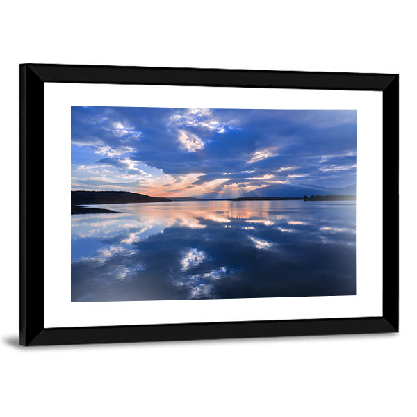 Sunset Over Reflective Lake Canvas Wall Art