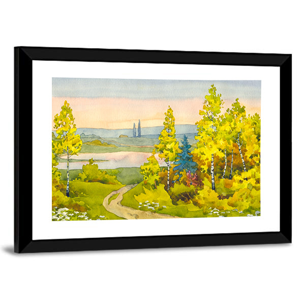 Watercolor Path To The Lake Canvas Wall Art