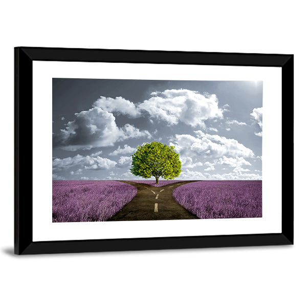 Crossroad in Lavender Meadow Canvas Wall Art