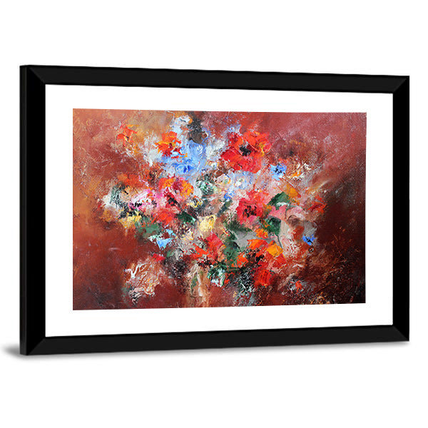 Abstract Bouquet with Red Poppies Canvas Wall Art