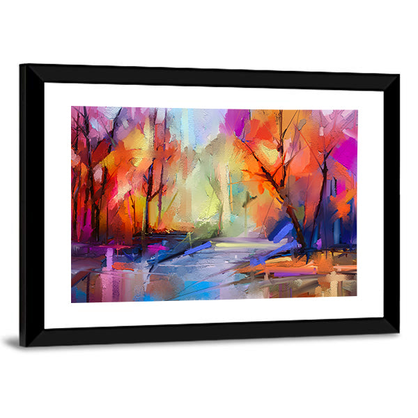 Autumn Forest Path Abstract Canvas Wall Art