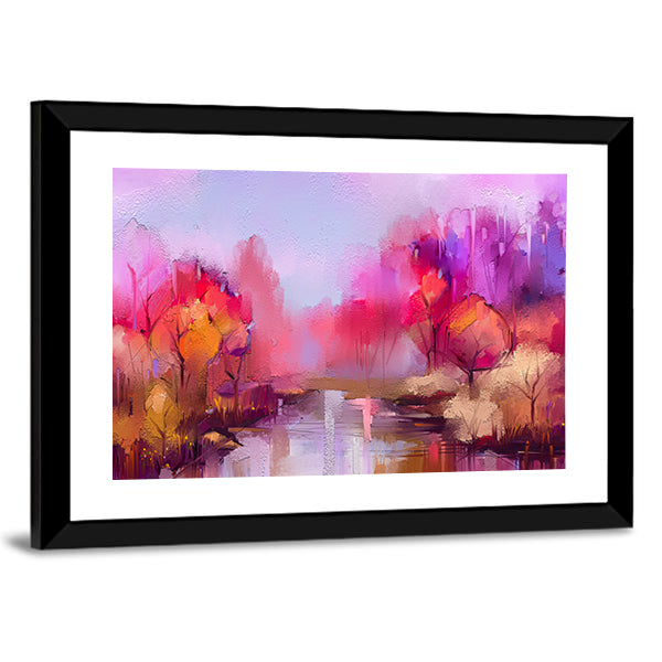 Colorful Autumn River Landscape Canvas Wall Art