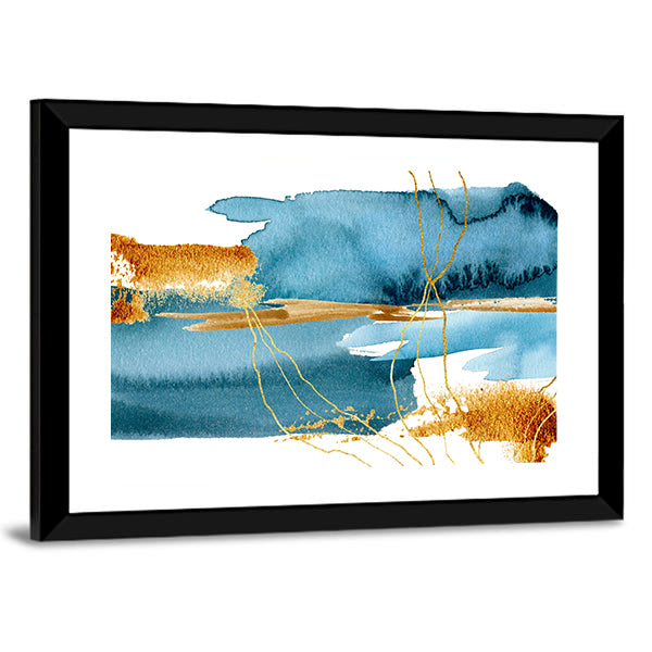 Blue and Gold Abstract Landscape Canvas Wall Art