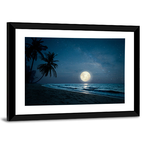 Moonlit Fantasy Tropical Beach Canvas Wall Art