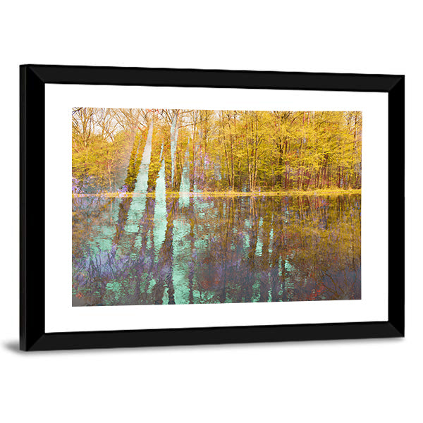 Autumn Lake Abstract with Light Streaks Canvas Wall Art