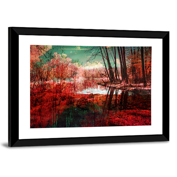 Surreal Autumn Forest Reflection Canvas Wall Art