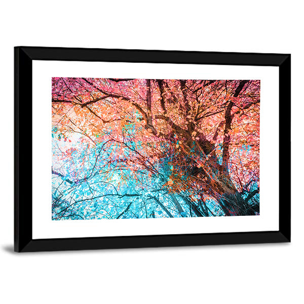 Looking Up Through Colorful Autumn Canopy Canvas Wall Art