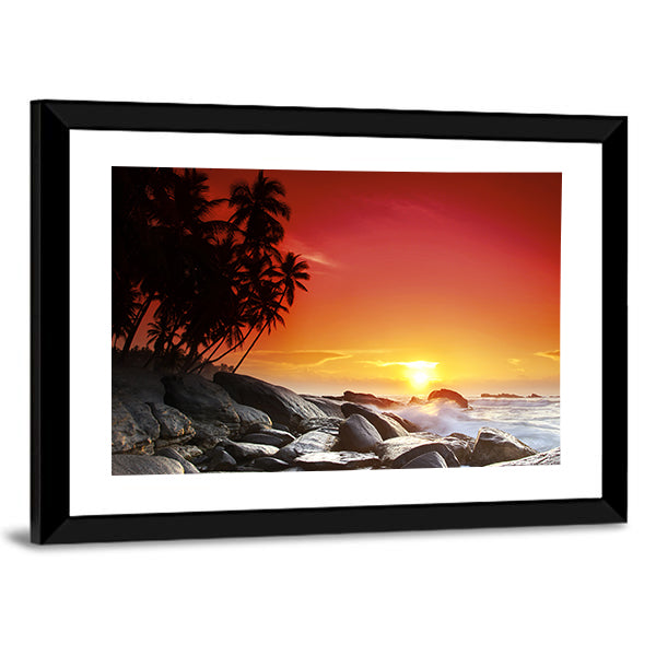 Sunset Over Sea Beach In Sri Lanka Canvas Wall Art