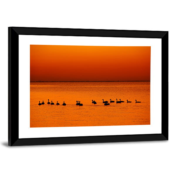 Family of Geese at Sunset Canvas Wall Art