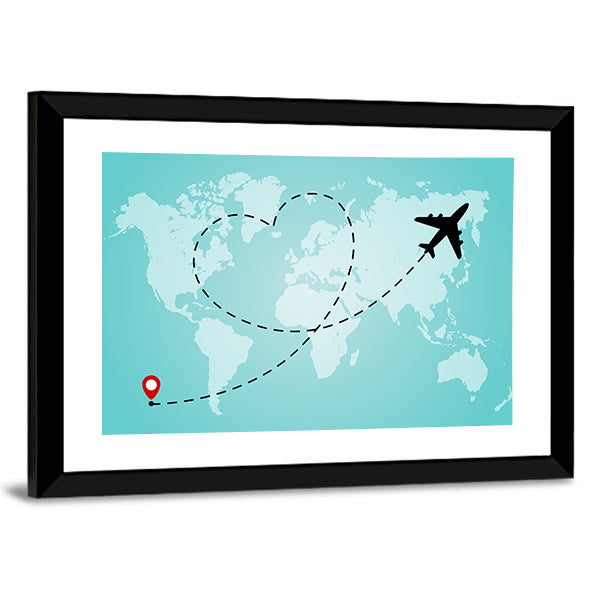 World Map With Airplane Canvas Wall Art