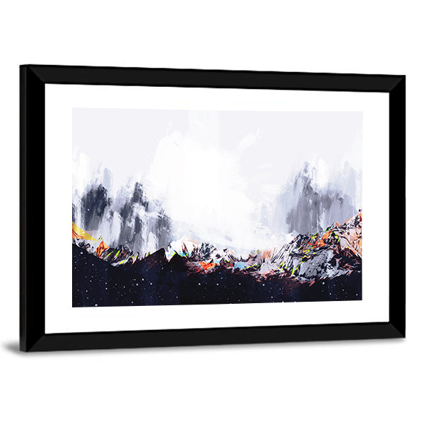 Abstract Snow-capped Mountain Range with Orange Ridges Canvas Wall Art