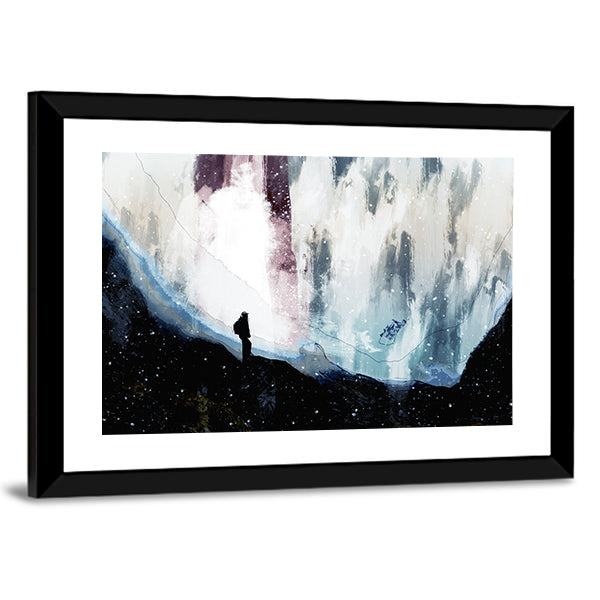 Lone Hiker Beneath Starlit Rift Canvas Wall Art